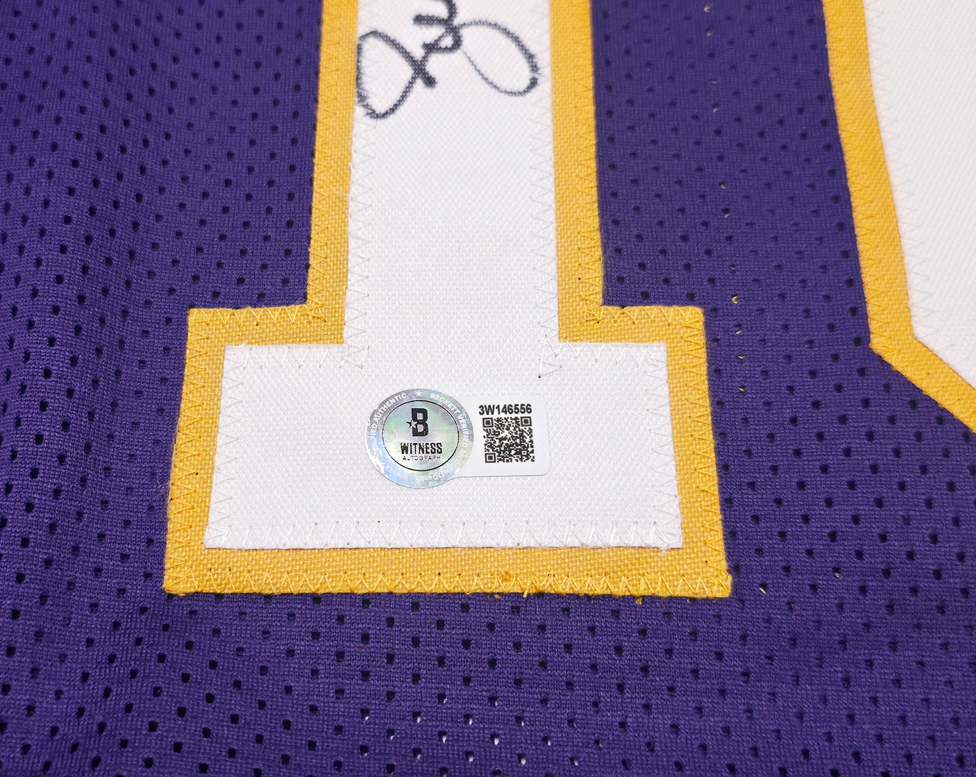 Los Angeles Lakers Steve Nash Autographed Purple Stat Jersey Beckett BAS Witness Stock #252474
