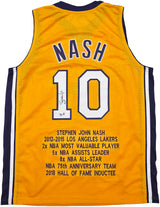 Los Angeles Lakers Steve Nash Autographed Gold Stat Jersey Beckett BAS Witness Stock #252475