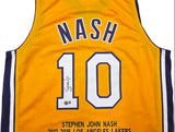 Los Angeles Lakers Steve Nash Autographed Gold Stat Jersey Beckett BAS Witness Stock #252475