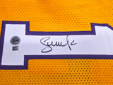Los Angeles Lakers Steve Nash Autographed Gold Stat Jersey Beckett BAS Witness Stock #252475