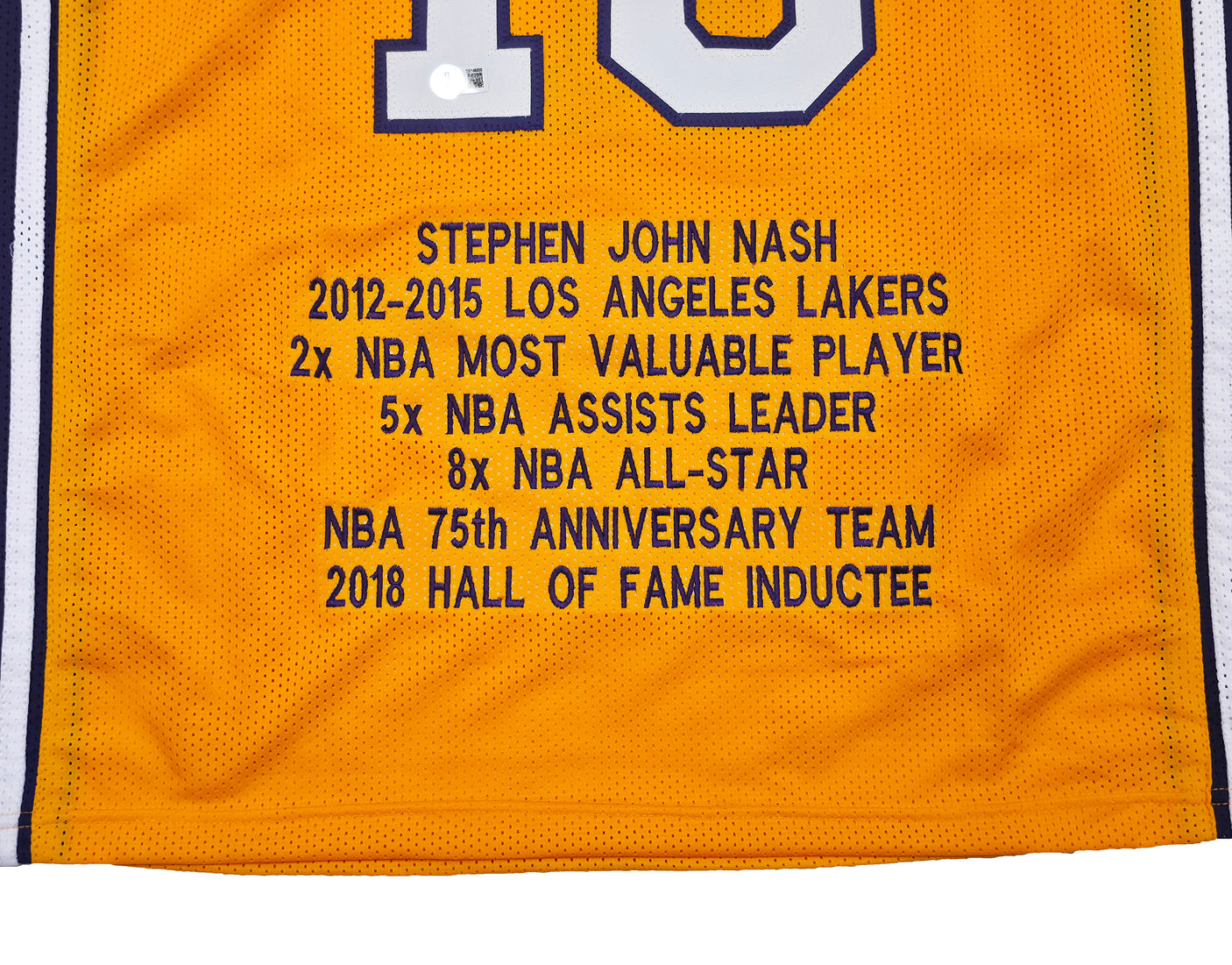 Los Angeles Lakers Steve Nash Autographed Gold Stat Jersey Beckett BAS Witness Stock #252475