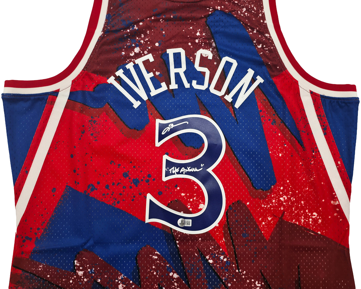 Philadelphia 76ers Allen Iverson Autographed Red & Blue Authentic Mitchell & Ness 1996-97 HWC Swingman Jersey Size 2XL "The Answer" Beckett BAS QR Stock #253250