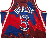 Philadelphia 76ers Allen Iverson Autographed Red & Blue Authentic Mitchell & Ness 1996-97 HWC Swingman Jersey Size 2XL "The Answer" Beckett BAS QR Stock #253250