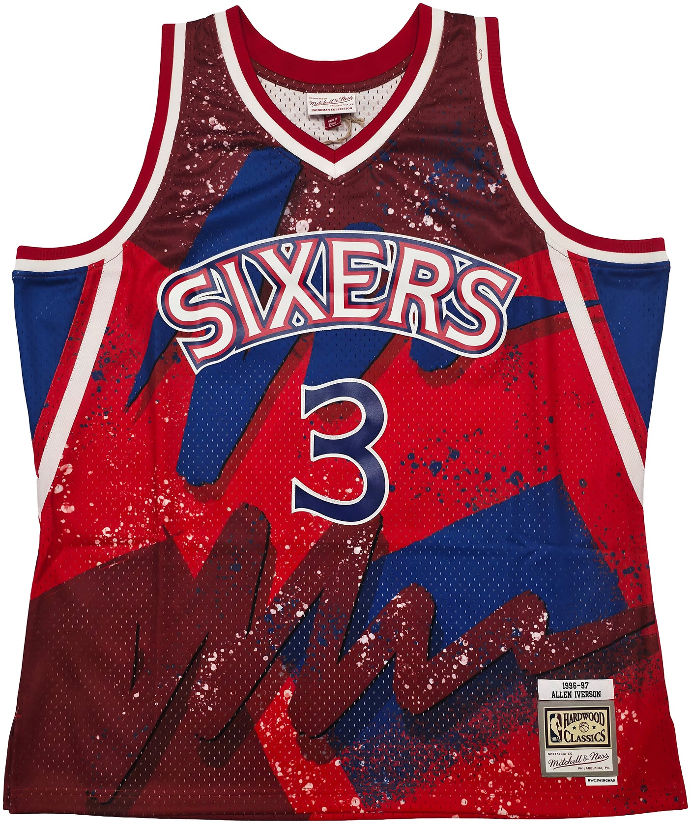 Philadelphia 76ers Allen Iverson Autographed Red & Blue Authentic Mitchell & Ness 1996-97 HWC Swingman Jersey Size 2XL "The Answer" Beckett BAS QR Stock #253250