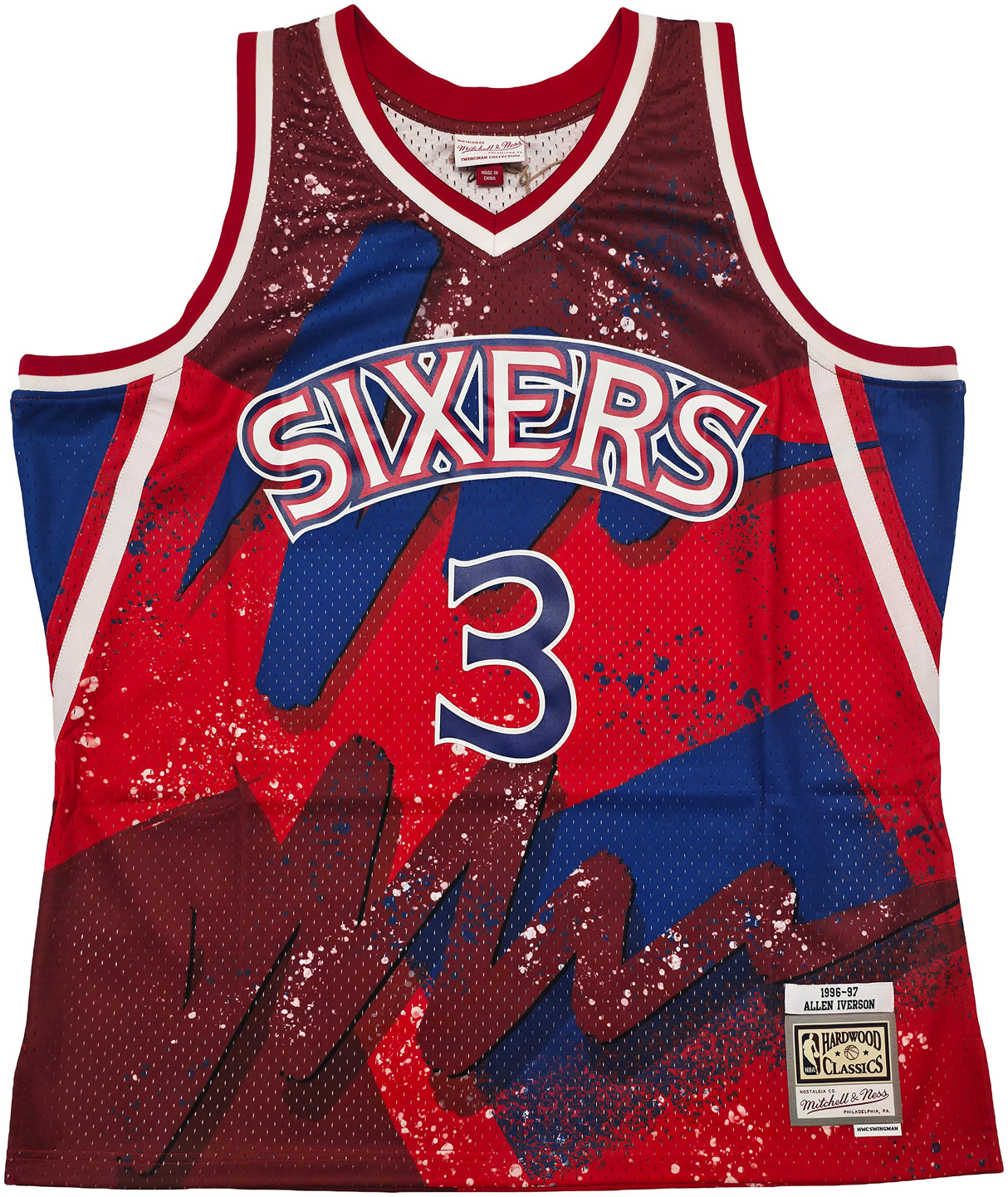 Philadelphia 76ers Allen Iverson Autographed Red & Blue Authentic Mitchell & Ness 1996-97 HWC Swingman Jersey Size 2XL "The Answer" Beckett BAS QR Stock #253249