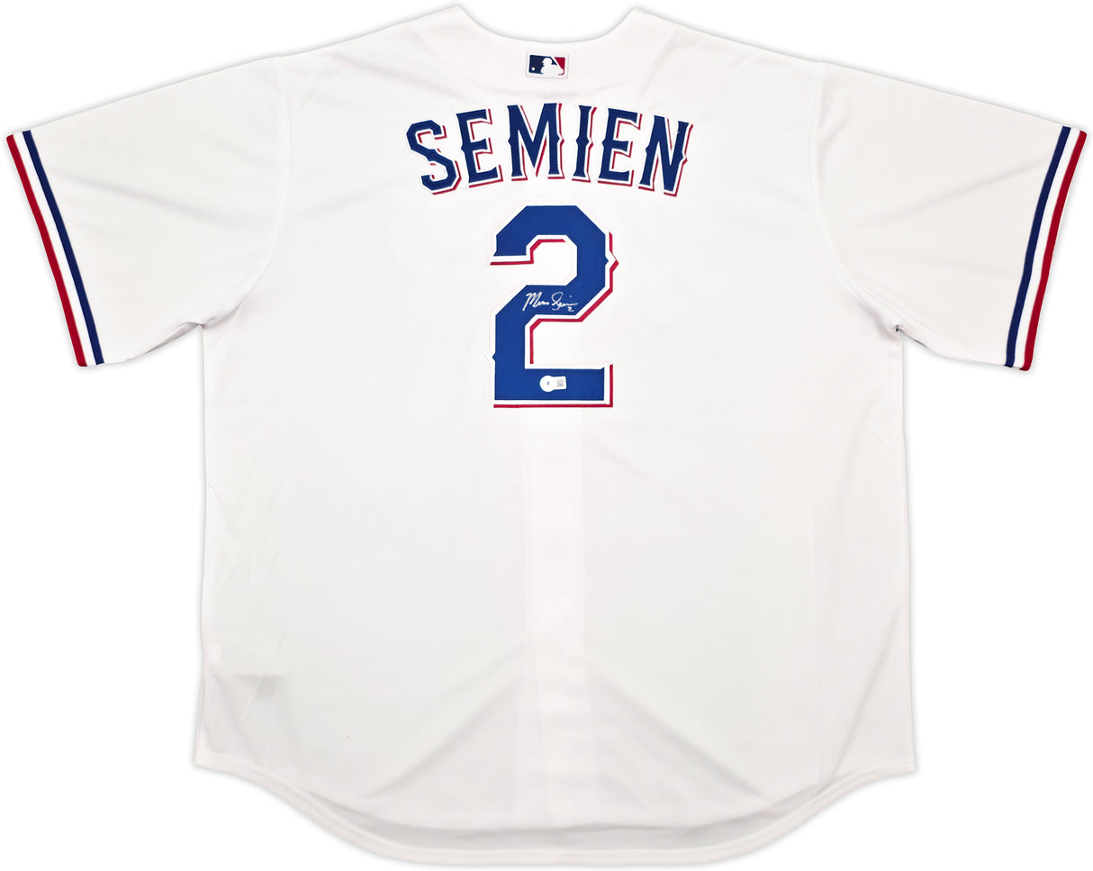 Texas Rangers Marcus Semien Autographed White Nike Jersey Size XXL Beckett BAS Witness Stock #252432