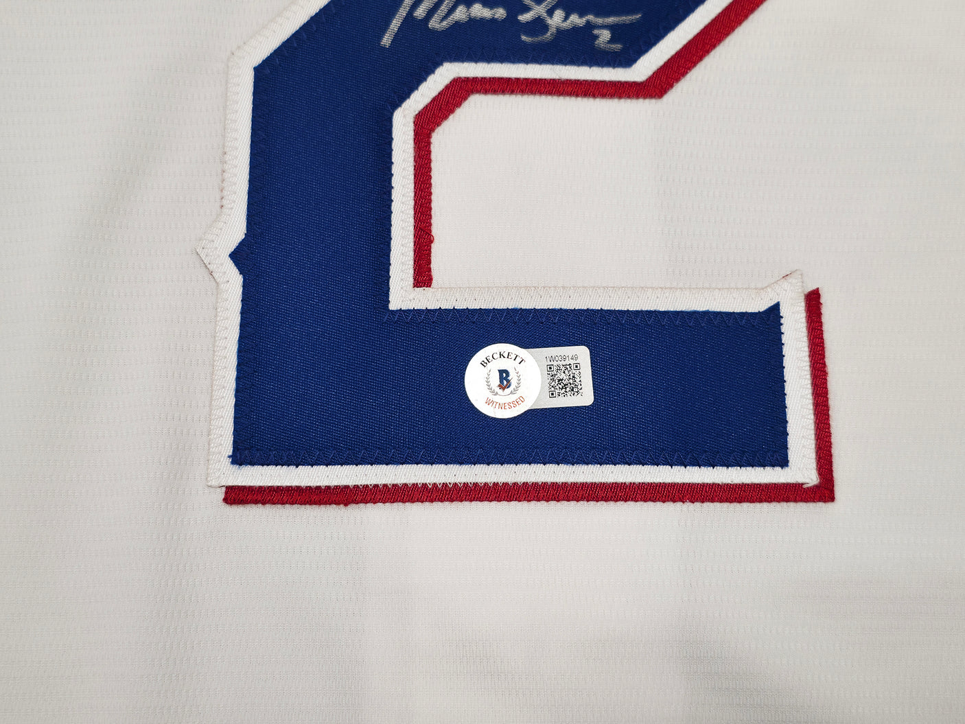 Texas Rangers Marcus Semien Autographed White Nike Jersey Size XXL Beckett BAS Witness Stock #252432