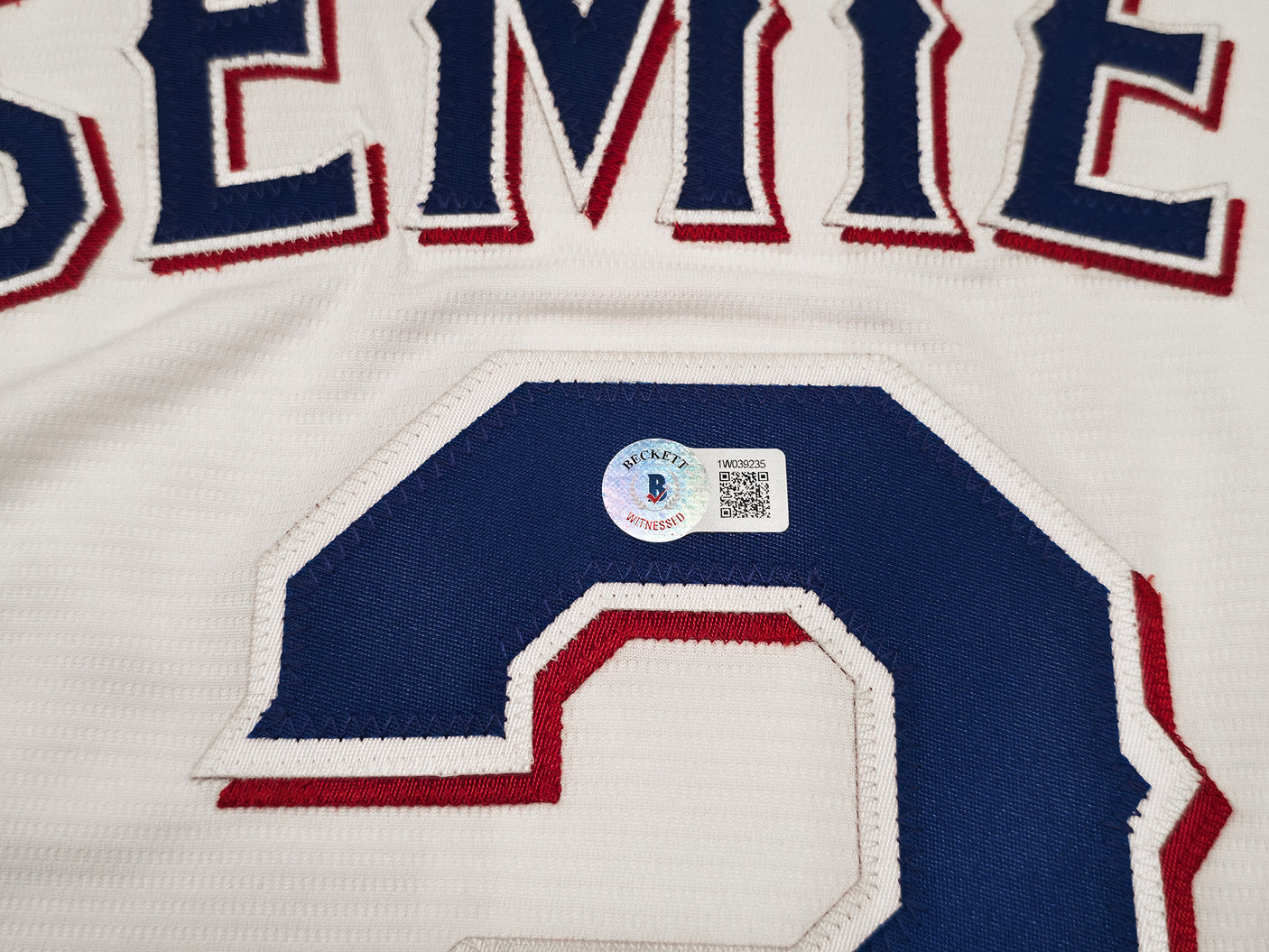 Texas Rangers Marcus Semien Autographed White Nike Jersey Size XXL "23 WS Champs" Beckett BAS Witness Stock #252435
