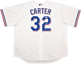 Texas Rangers Evan Carter Autographed White Nike Jersey Size XXL "23 WS Champs" Beckett BAS Witness Stock #252438