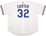 Texas Rangers Evan Carter Autographed White Nike Jersey Size XXL "23 WS Champs" Beckett BAS Witness Stock #252438