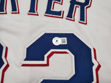 Texas Rangers Evan Carter Autographed White Nike Jersey Size XXL "23 WS Champs" Beckett BAS Witness Stock #252438