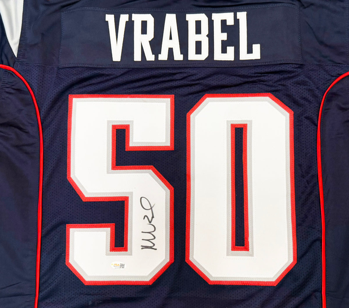 New England Patriots Mike Vrabel Autographed Blue Jersey JSA Witness Stock #267903