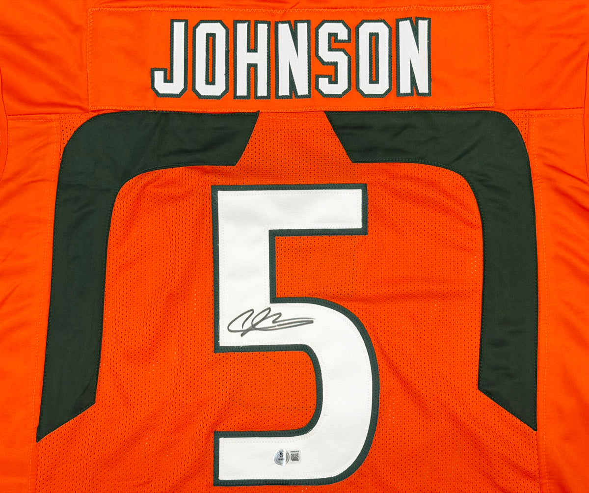 Miami Hurricanes Andre Johnson Autographed Orange Jersey Beckett BAS Witness Stock #267652