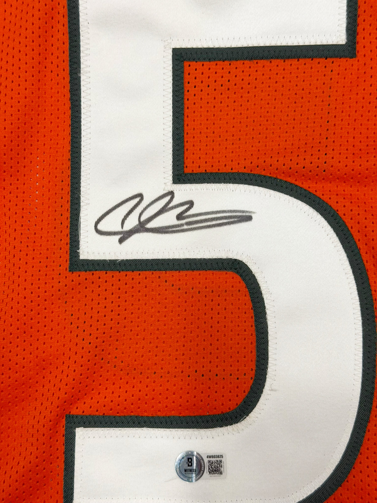 Miami Hurricanes Andre Johnson Autographed Orange Jersey Beckett BAS Witness Stock #267652