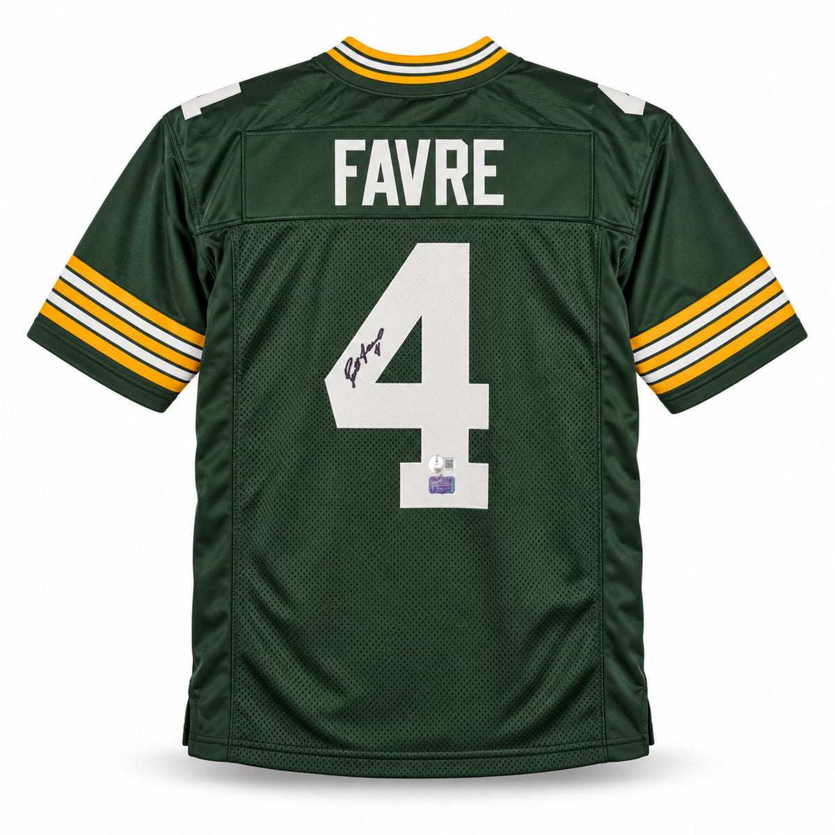 Green Bay Packers Brett Favre Autographed Green Jersey (Bleeding) Beckett BAS Witness Stock #267913