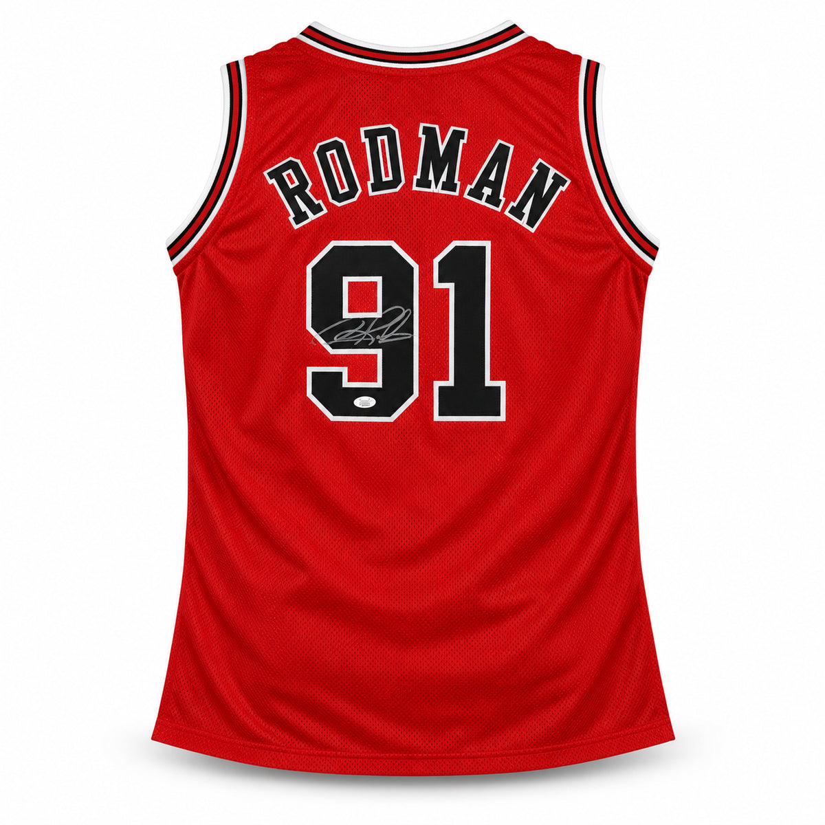 Chicago Bulls Dennis Rodman Autographed Red Jersey JSA Stock #267916