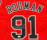 Chicago Bulls Dennis Rodman Autographed Red Jersey JSA Stock #267916