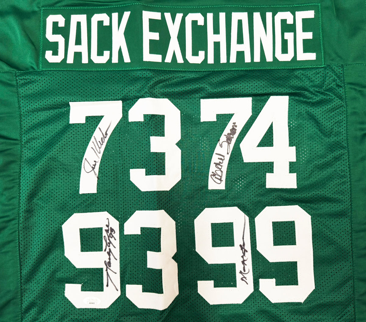 New York Jets Sack Exchange Autographed Green Jersey With 4 Signatures Including Joe Klecko JSA Stock #267918