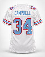 Houston Oilers Earl Campbell Autographed White Jersey JSA Witness Stock #267911