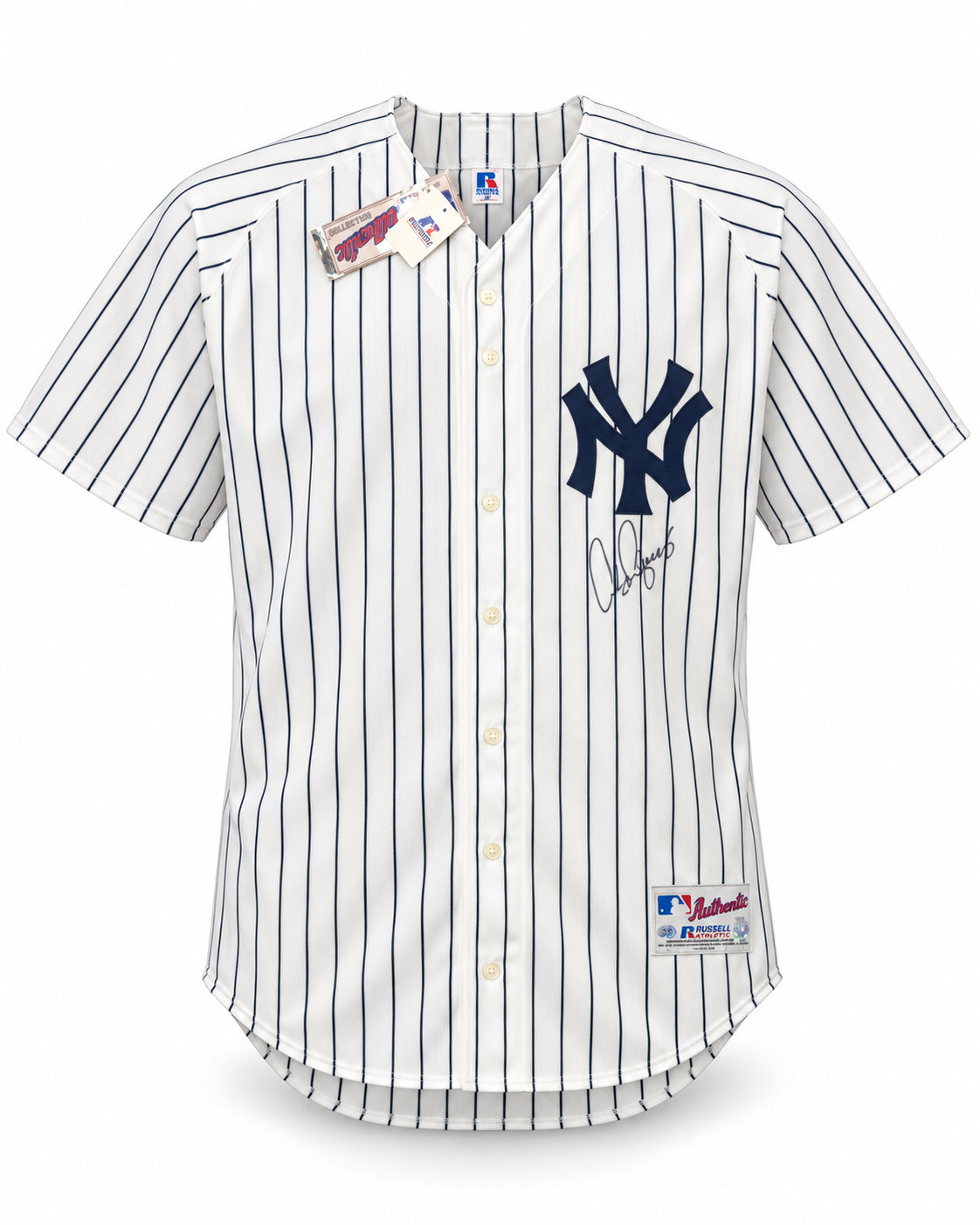New York Yankees Alex Rodriguez Autographed White Pinstripes Russell Athletics Jersey Size 52 MLB Holo Stock #267917