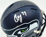 Ty Okada Autographed Seattle Seahawks Blue Speed Mini Helmet MCS Holo Stock #267934