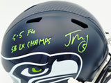Jason Myers Autographed Seattle Seahawks Blue Full Size Super Bowl LX Champions Logo Speed Replica Helmet "5-5 FG SB LX Champs" MCS Holo Stock #267828