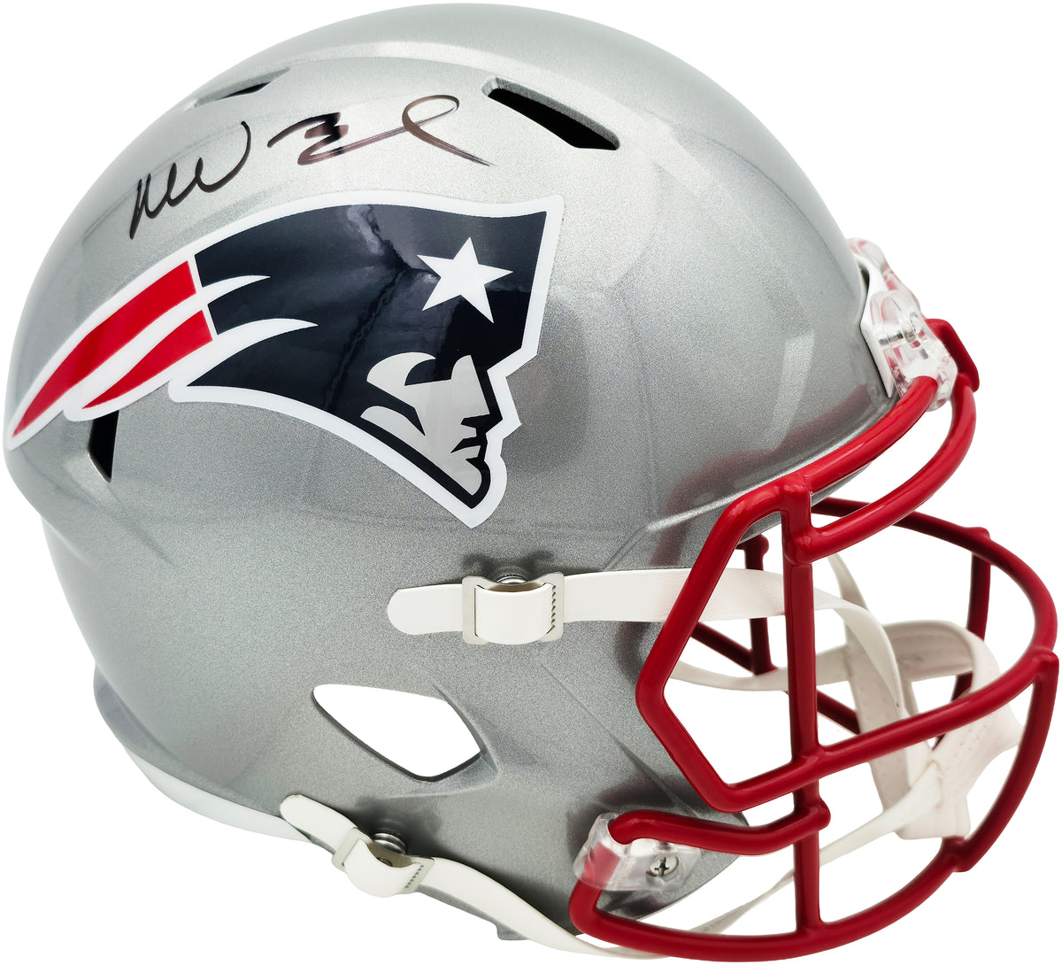 Mike Vrabel Autographed New England Patriots Silver Full Size Speed Replica Helmet JSA Witness Stock #267932