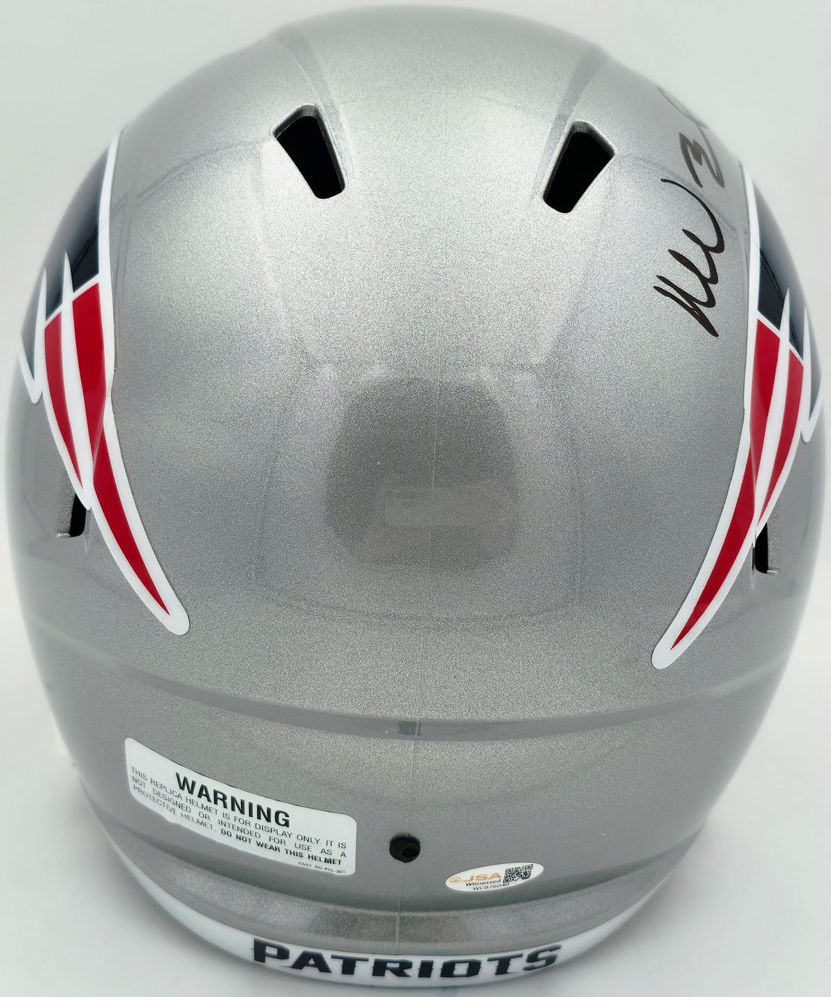 Mike Vrabel Autographed New England Patriots Silver Full Size Speed Replica Helmet JSA Witness Stock #267932