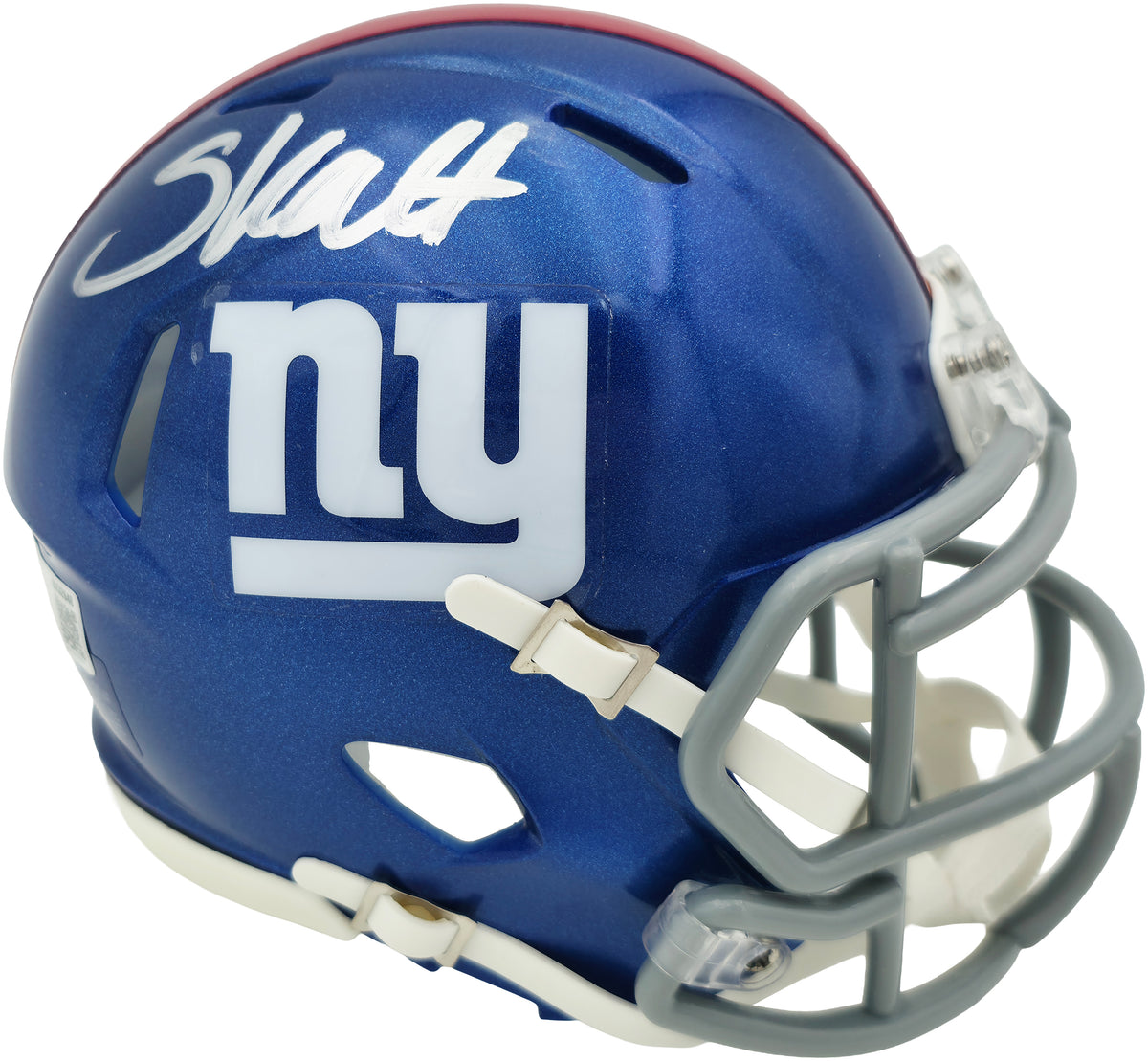 Cam Skattebo Autographed New York Giants Blue Speed Mini Helmet Beckett BAS QR Stock #267942