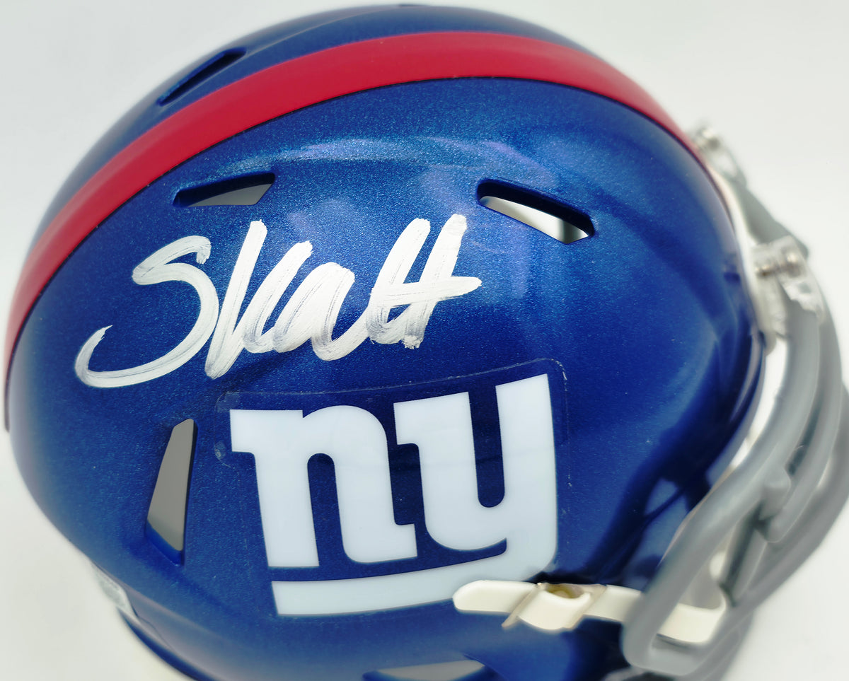 Cam Skattebo Autographed New York Giants Blue Speed Mini Helmet Beckett BAS QR Stock #267942