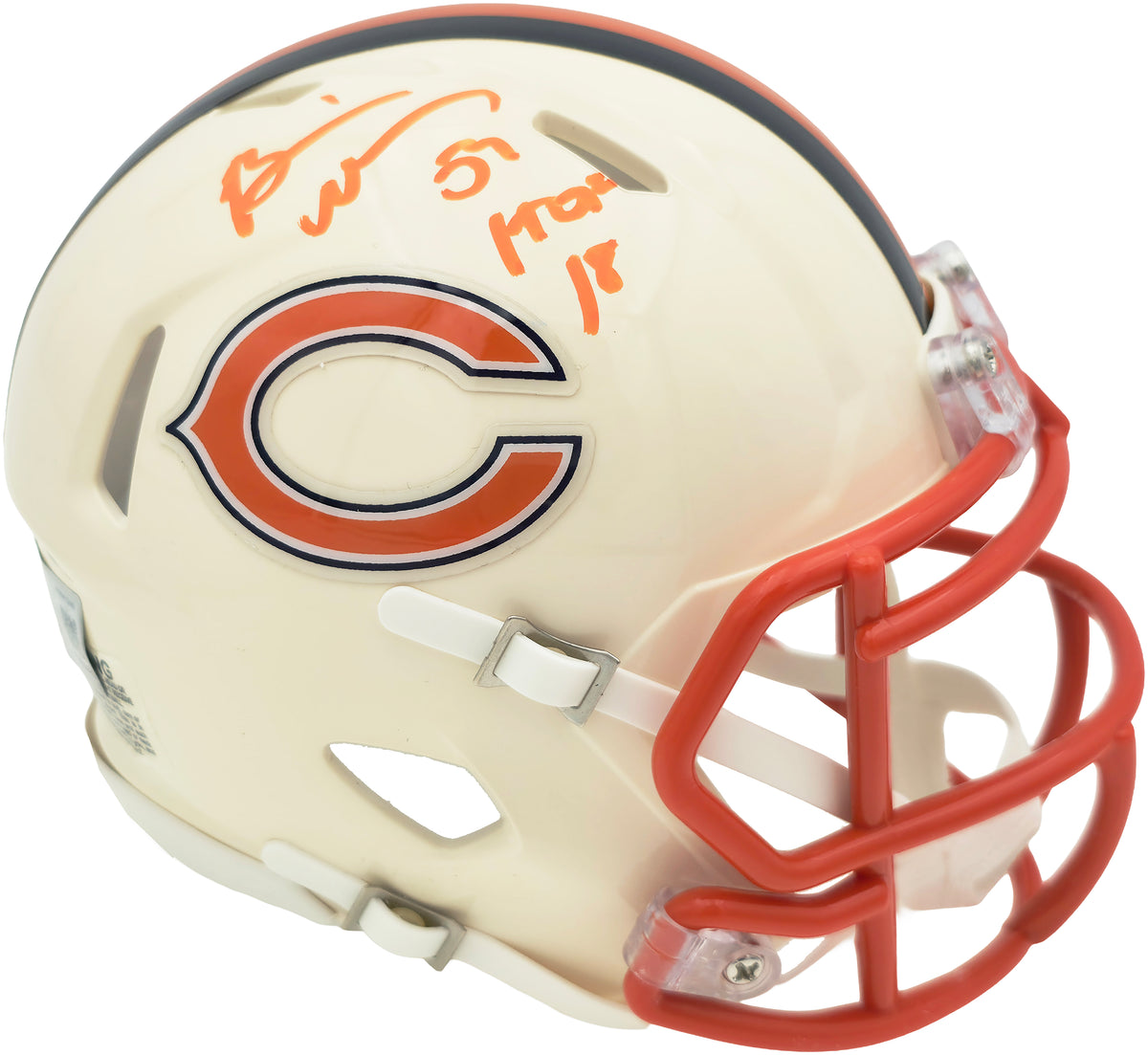 Brian Urlacher Autographed Chicago Bears Cream Retro Speed Mini Helmet "HOF 18" Beckett BAS Witness Stock #267946