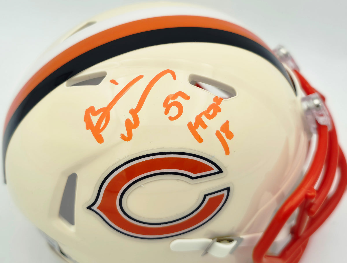 Brian Urlacher Autographed Chicago Bears Cream Retro Speed Mini Helmet "HOF 18" Beckett BAS Witness Stock #267946