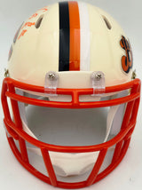 Brian Urlacher Autographed Chicago Bears Cream Retro Speed Mini Helmet "HOF 18" Beckett BAS Witness Stock #267946