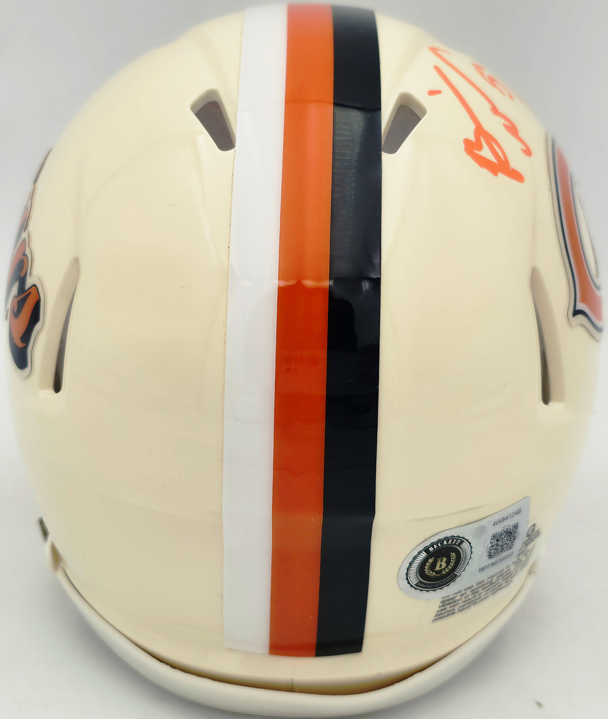 Brian Urlacher Autographed Chicago Bears Cream Retro Speed Mini Helmet "HOF 18" Beckett BAS Witness Stock #267946