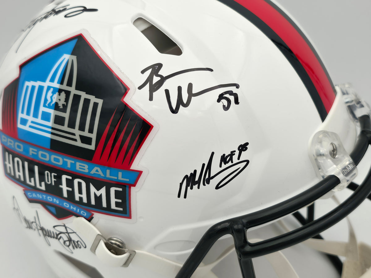 Hall of Fame Linebackers Autographed White Full Size HOF Logo Speed Authentic Helmet With 5 Signatures Including Lawrence Taylor Beckett BAS Witness Stock #267940