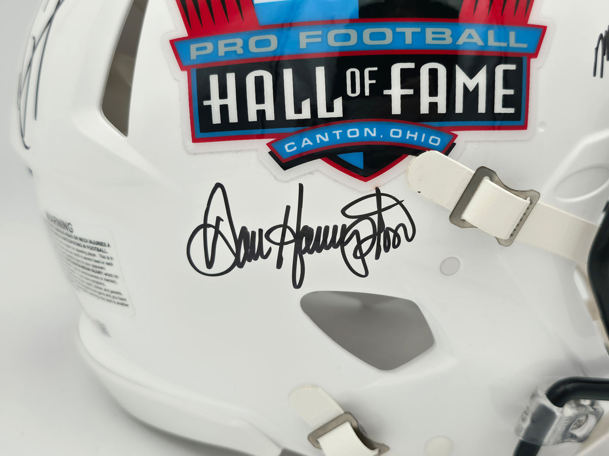 Hall of Fame Linebackers Autographed White Full Size HOF Logo Speed Authentic Helmet With 5 Signatures Including Lawrence Taylor Beckett BAS Witness Stock #267940