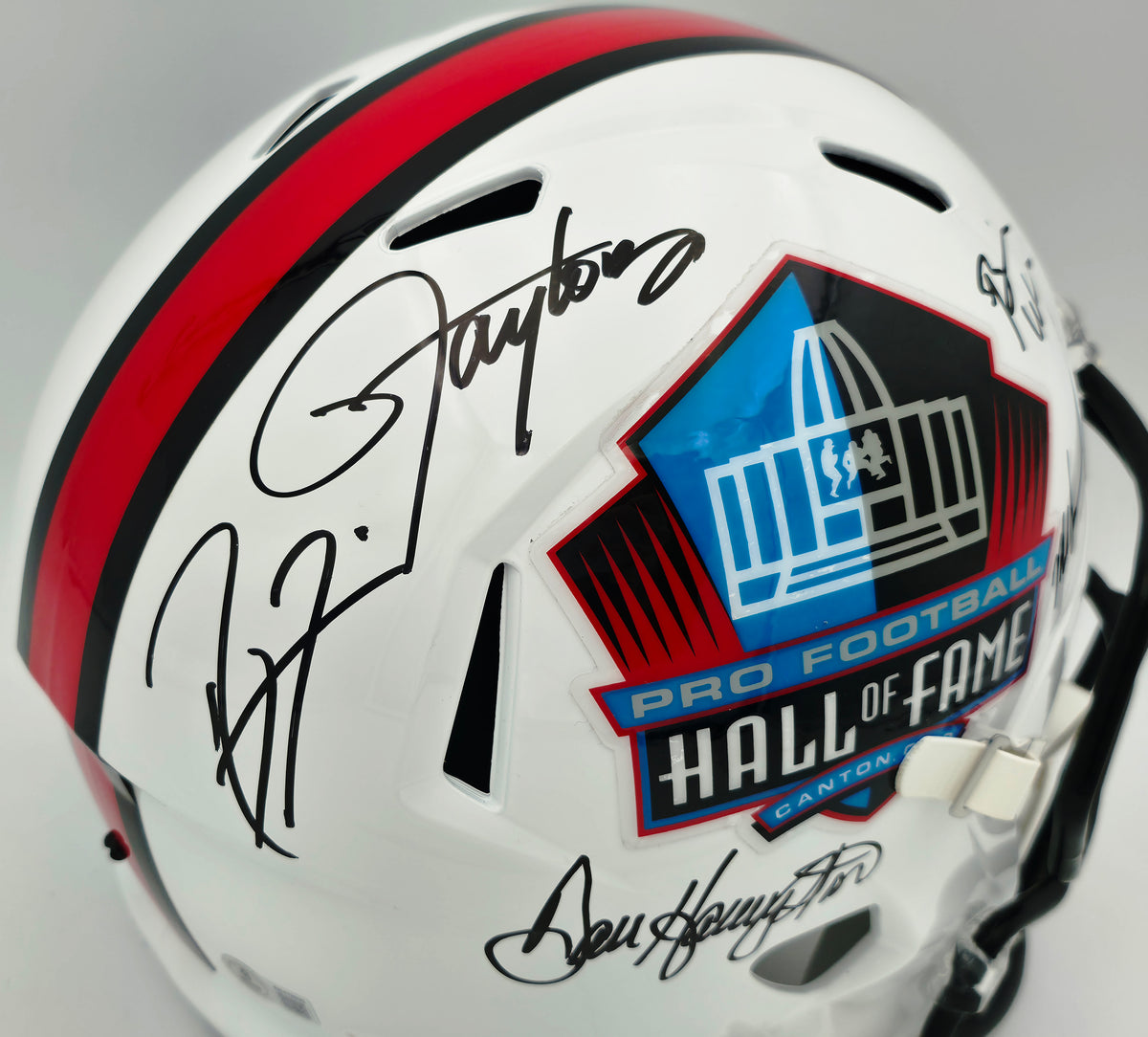 Hall of Fame Linebackers Autographed White Full Size HOF Logo Speed Replica Helmet With 5 Signatures Including Lawrence Taylor Beckett BAS Witness Stock #267941