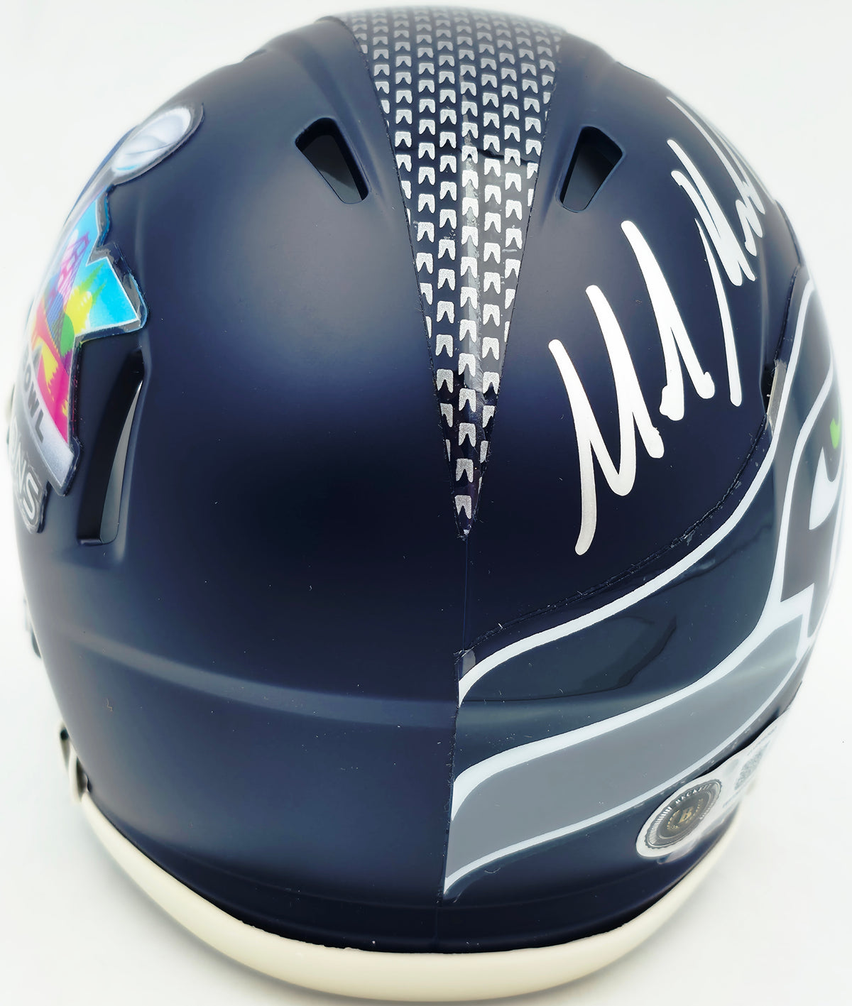Mike Macdonald Autographed Seattle Seahawks Blue Super Bowl LX Champions Logo Speed Mini Helmet Beckett BAS Witness Stock #267798