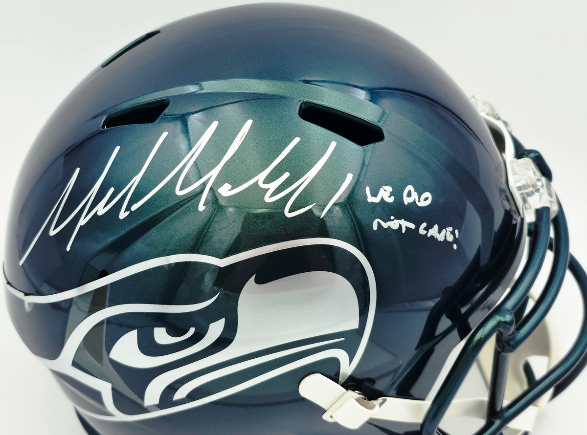 Mike Macdonald Autographed Seattle Seahawks Rivalries Full Size Speed Replica Helmet "We Did Not Care!" Beckett BAS Witness Stock #267790