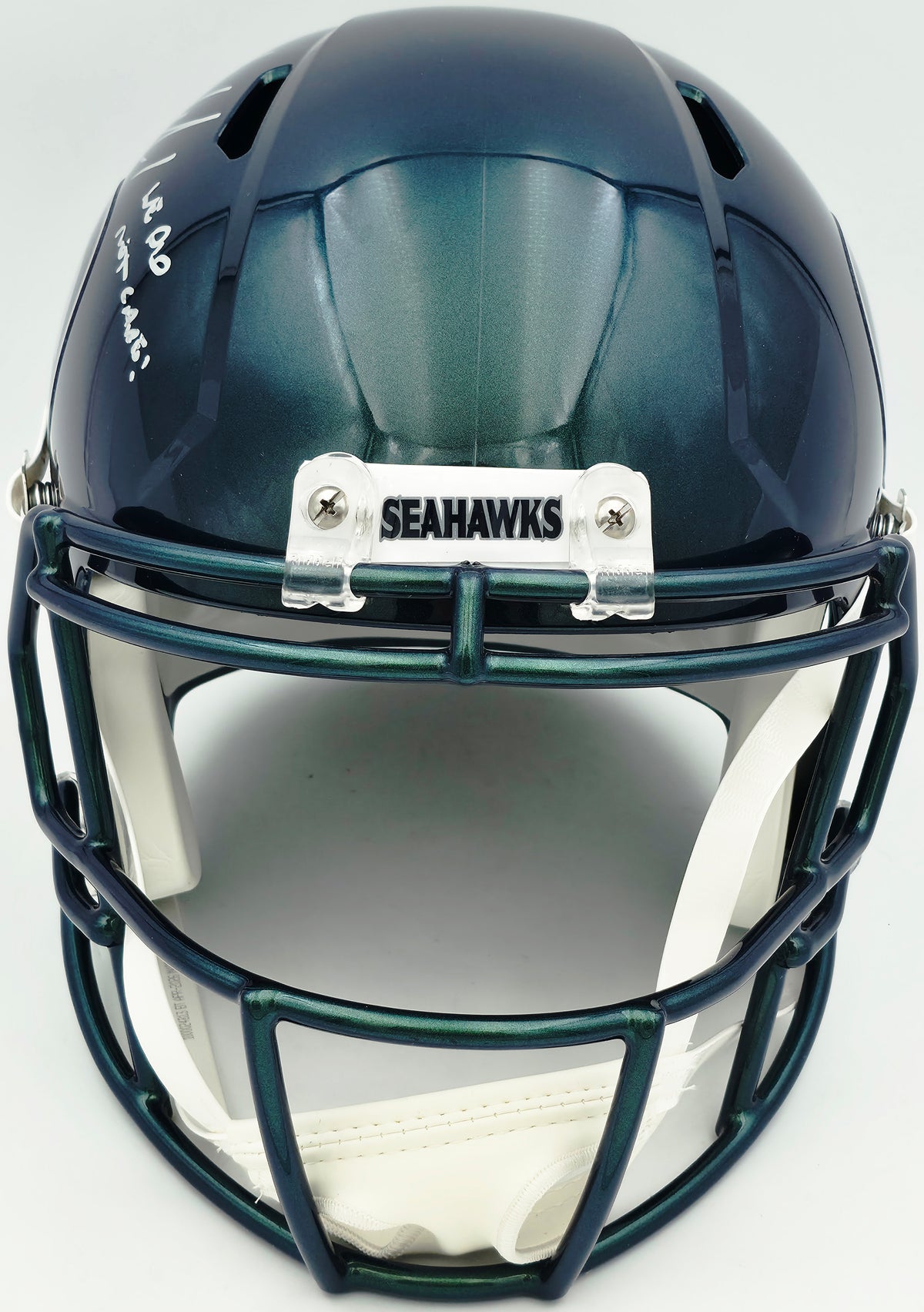 Mike Macdonald Autographed Seattle Seahawks Rivalries Full Size Speed Replica Helmet "We Did Not Care!" Beckett BAS Witness Stock #267790
