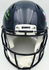 Mike Macdonald Autographed Seattle Seahawks Blue Super Bowl LX Champions Logo Full Size Speed Authentic Helmet "SB LX Champs!" Beckett BAS Witness Stock #267792