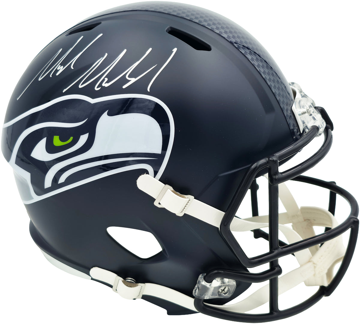 Mike Macdonald Autographed Seattle Seahawks Blue Super Bowl LX Champions Logo Full Size Speed Replica Helmet Beckett BAS Witness Stock #267793