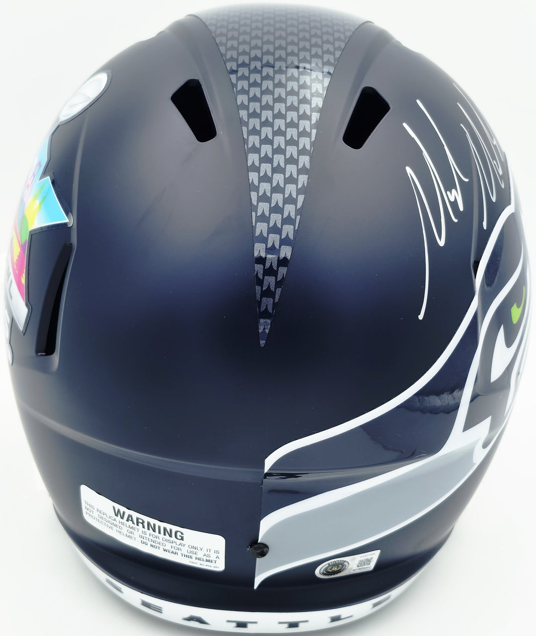 Mike Macdonald Autographed Seattle Seahawks Blue Super Bowl LX Champions Logo Full Size Speed Replica Helmet Beckett BAS Witness Stock #267793