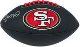 Joe Montana Autographed Black Rawlings San Francisco 49ers Logo Football (Smudged) Beckett BAS Witness Stock #267648