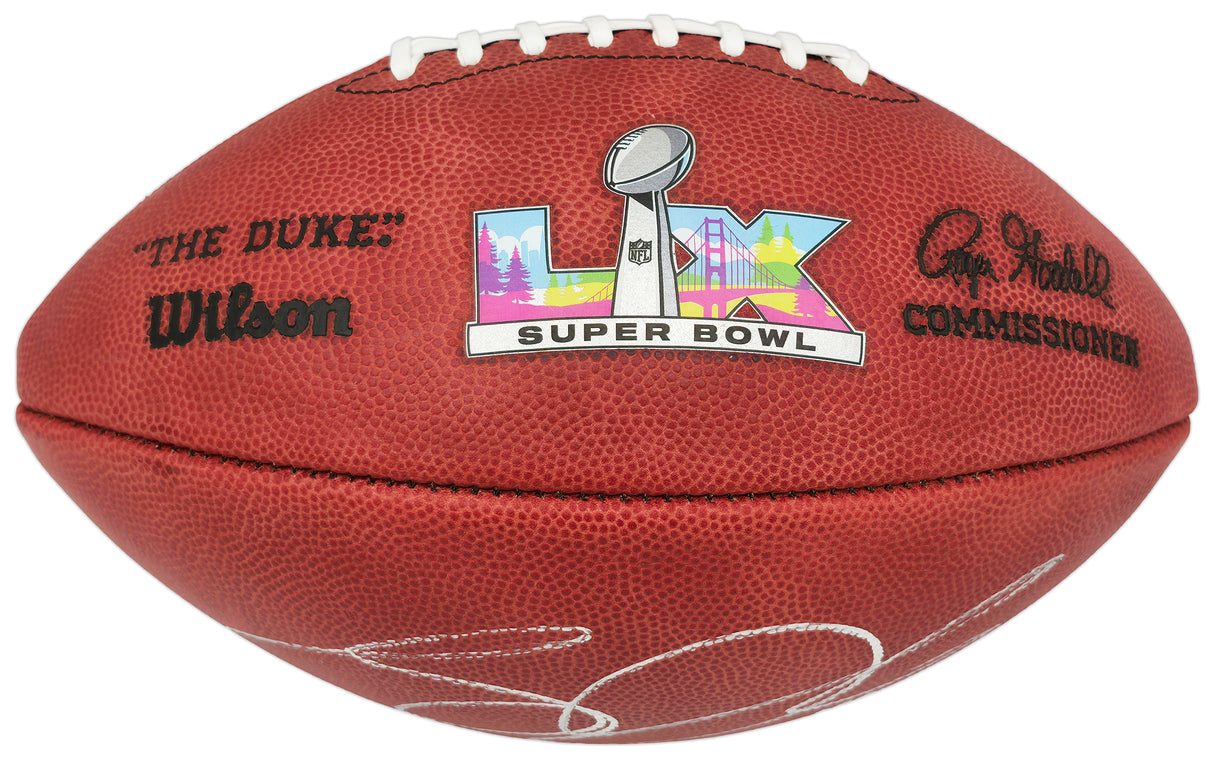 Sam Darnold Autographed Seattle Seahawks Official Super Bowl LX Logo Leather Football Beckett BAS Witness Stock #267770