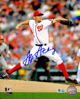 Stephen Strasburg Signed Washington Nationals White Jersey Pitching Action 8x10 Photo