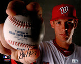Stephen Strasburg Signed Washington Nationals Pose Holding MLB Baseball 8x10 Photo