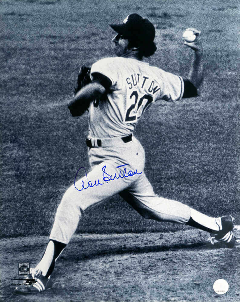 Don Sutton Signed Los Angeles Dodgers B&W Pitching Action 16x20 Photo