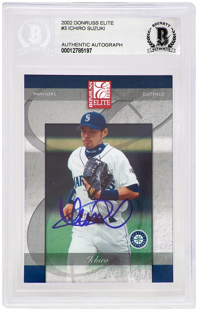 Ichiro Suzuki Signed Seattle Mariners 2002 Donruss Elite Baseball Trading Card #3 - (Beckett Encapsulated)