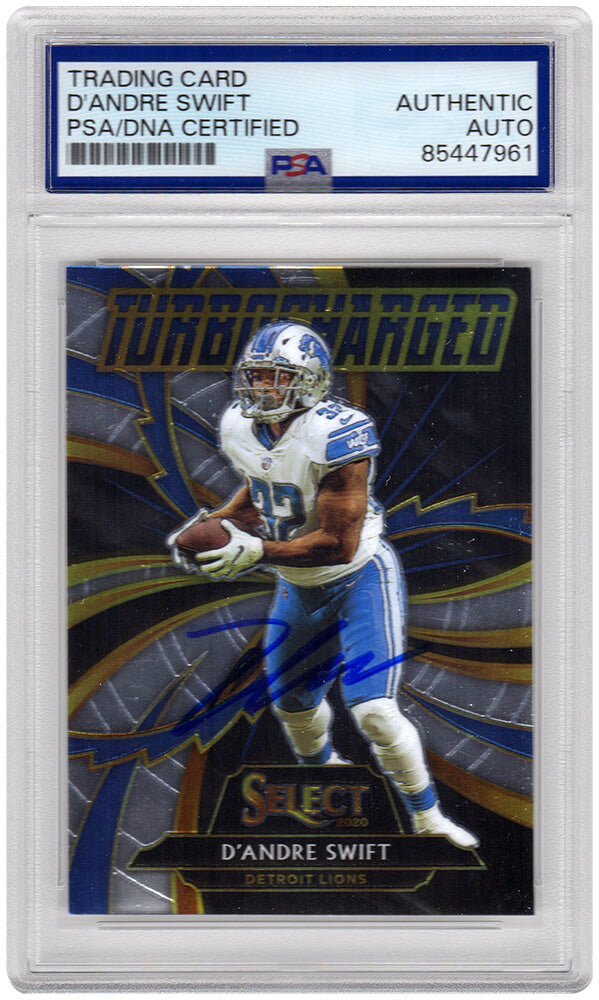 D'Andre Swift Signed Detroit Lions 2020 Select Turbo Charged Rookie Football Card #T19 - (PSA Encapsulated)